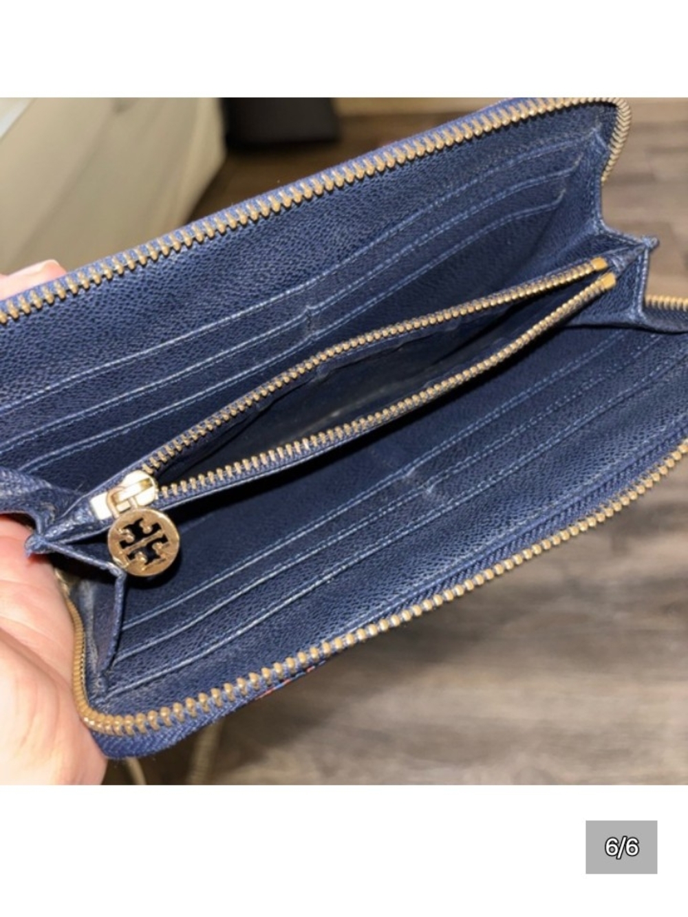 Tory Burch Navy Zip-Around Leather Wallet